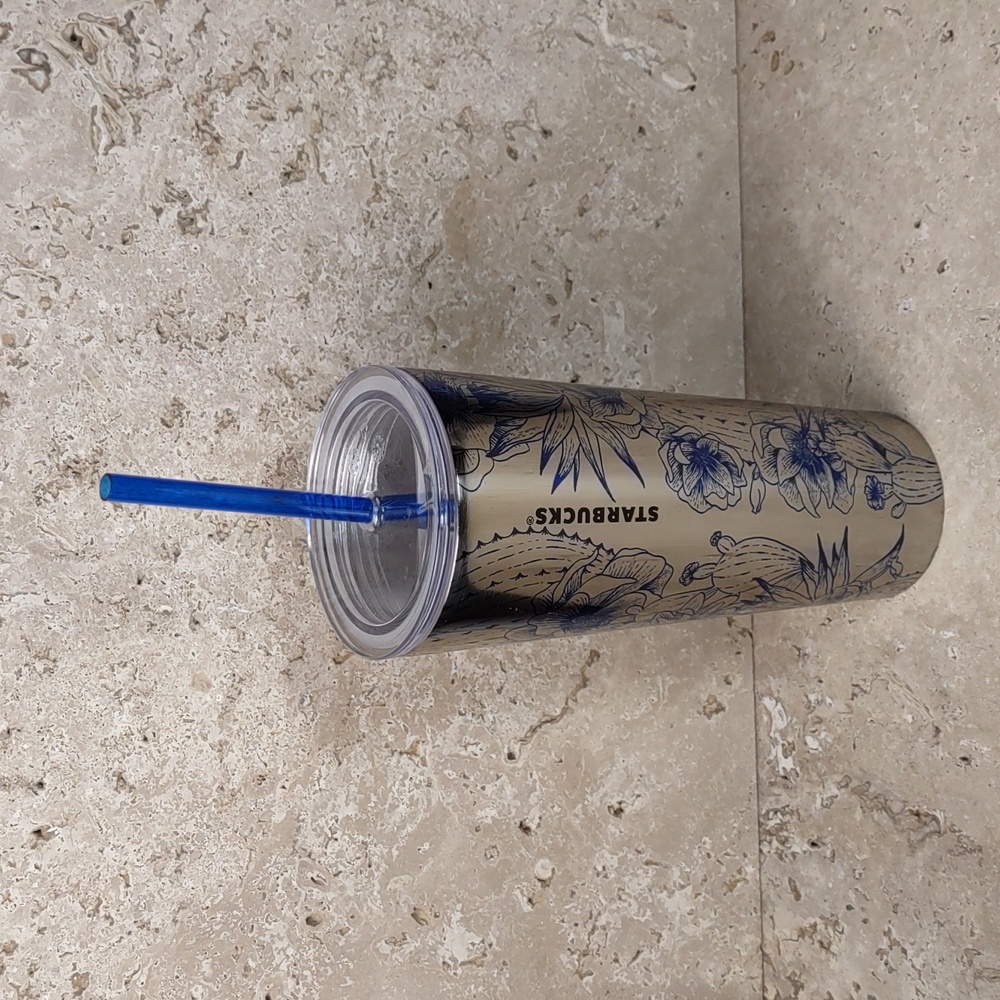 Starbucks Desert Blue Floral Cactus 16oz Stainless Steel Tumbler